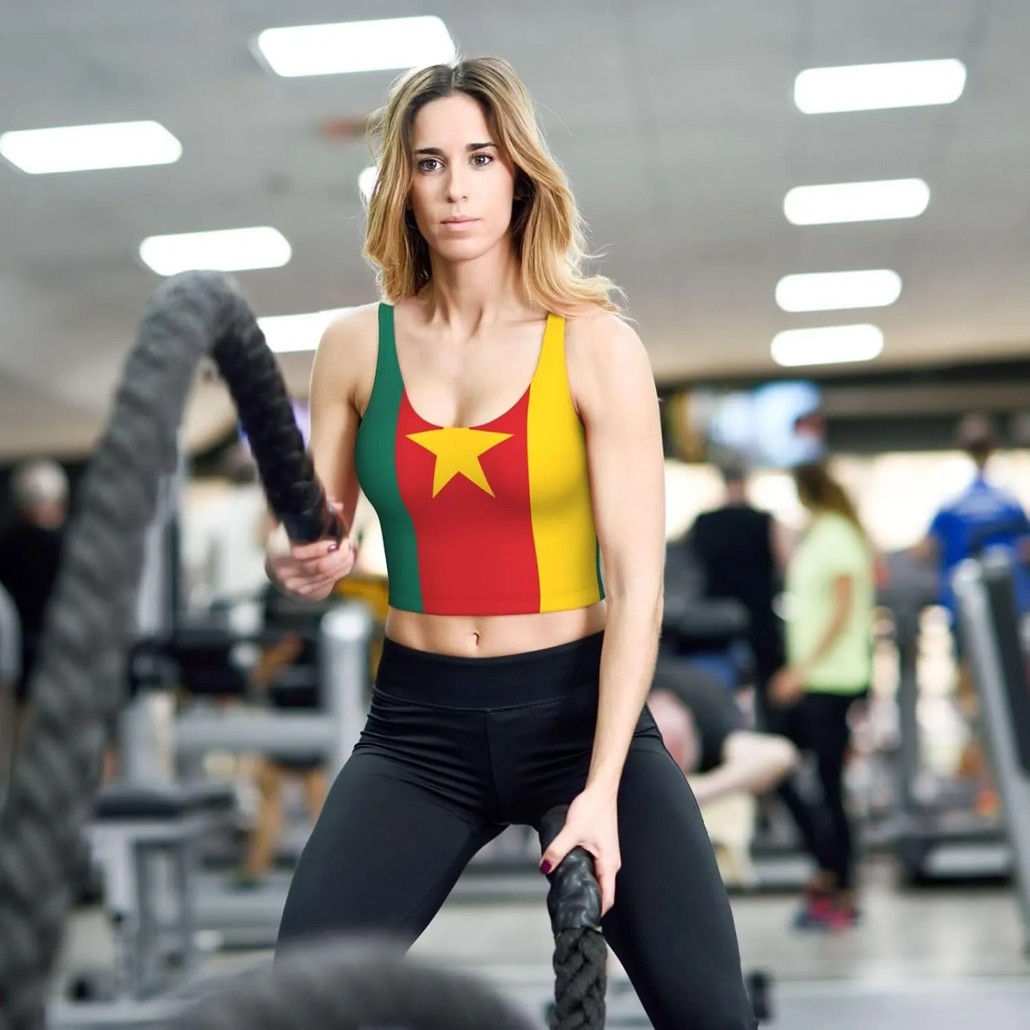 Flag of Cameroon Women's Sexy Sports Vest Sleeveless Athletic Gym T-Shirts Vest U-Shaped Back Quick Dry Top
