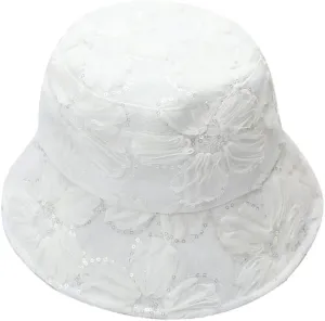 Floral Lace Sun Hats for Women Summer Casual Wide Brim Bucket Hat with Sequin Beach Travel Accessories