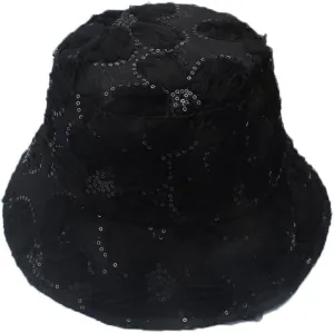 Floral Lace Sun Hats for Women Summer Casual Wide Brim Bucket Hat with Sequin Beach Travel Accessories