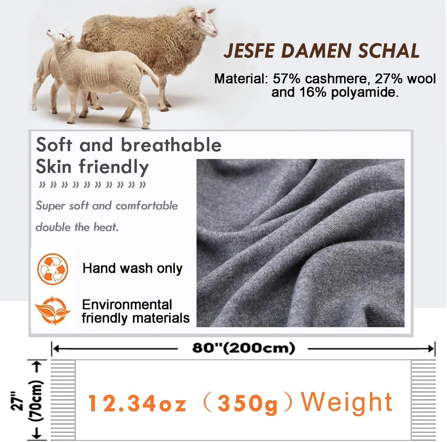 Floralies Cashmere Scarf for Women Wool Scarf Gift Box Double-sided Style Tassels Winter Thick Oversized Scarves Wraps