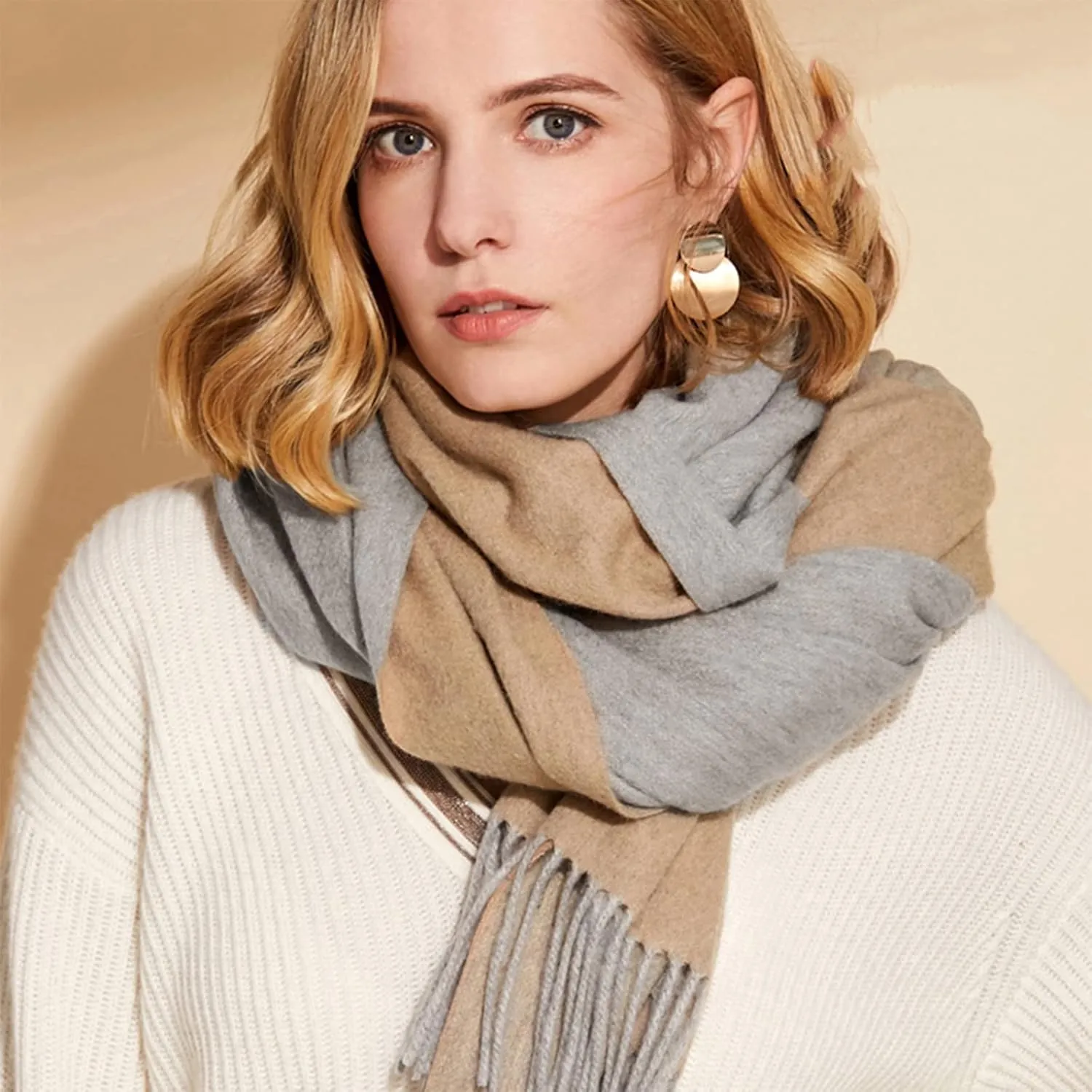 Floralies Cashmere Scarf for Women Wool Scarf Gift Box Double-sided Style Tassels Winter Thick Oversized Scarves Wraps