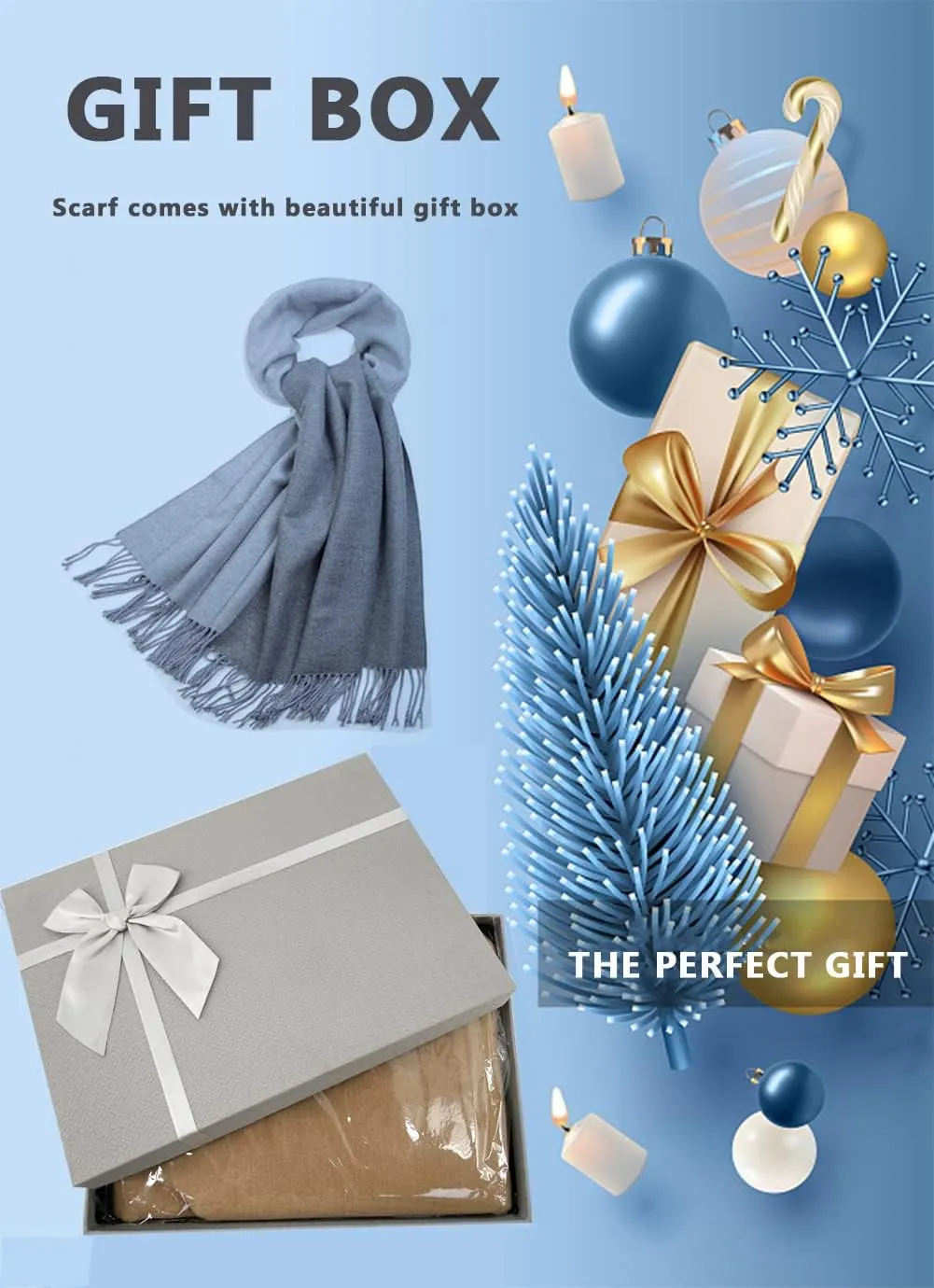 Floralies Cashmere Scarf for Women Wool Scarf Gift Box Double-sided Style Tassels Winter Thick Oversized Scarves Wraps
