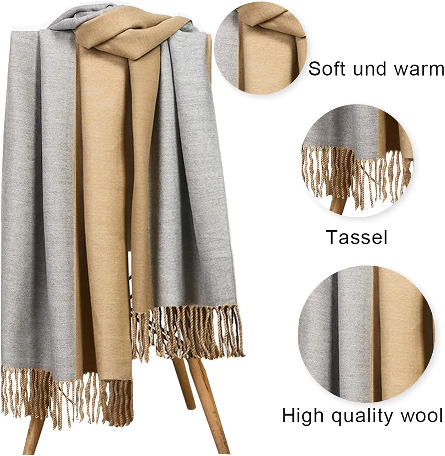 Floralies Cashmere Scarf for Women Wool Scarf Gift Box Double-sided Style Tassels Winter Thick Oversized Scarves Wraps