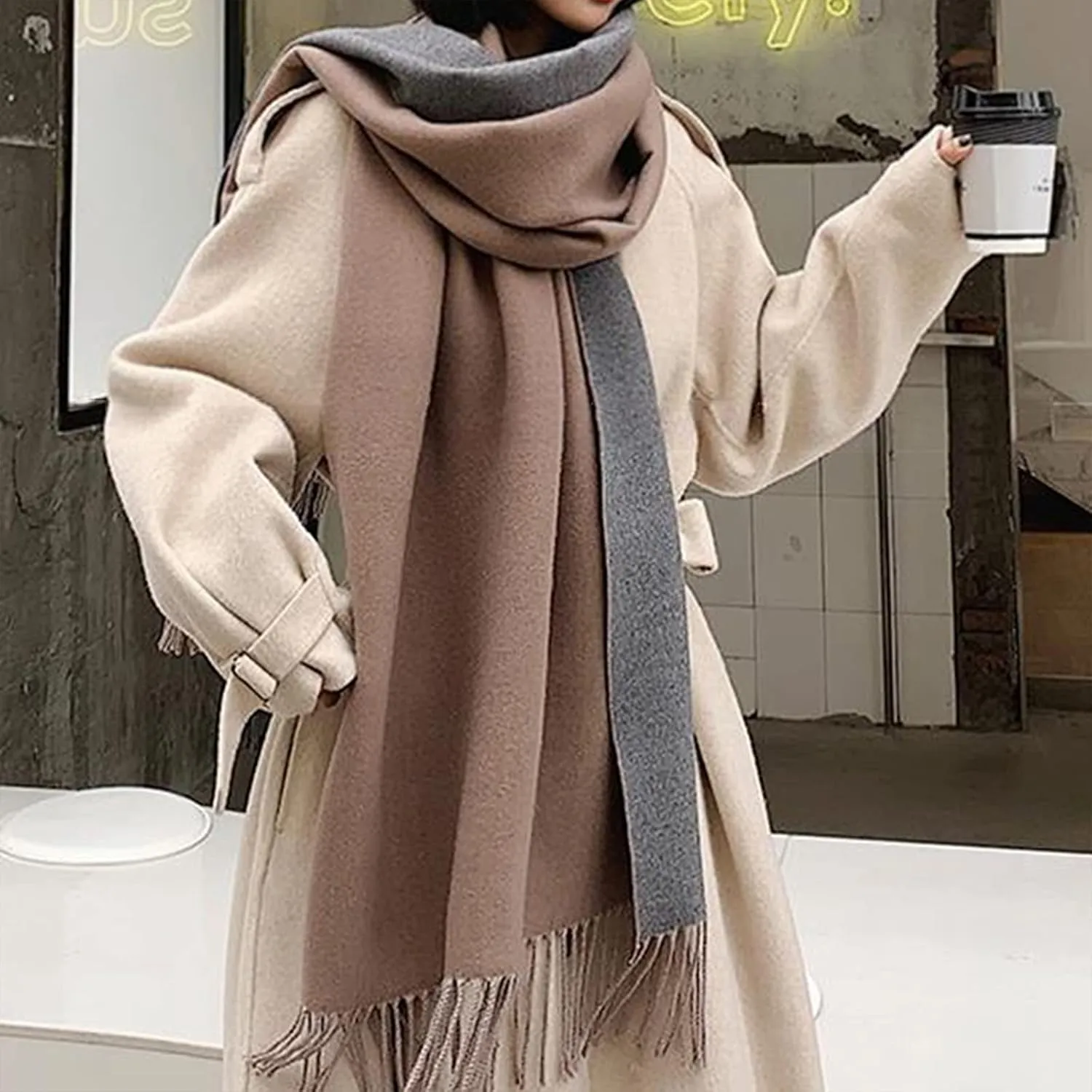Floralies Cashmere Scarf for Women Wool Scarf Gift Box Double-sided Style Tassels Winter Thick Oversized Scarves Wraps