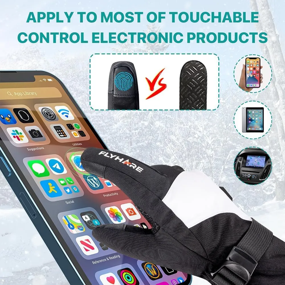Flyhare Heated Gloves - Unisex Electric Rechargeable Heating Gloves with Touchscreen, Windproof & Waterproof Design, 5V Batteries Included, Warming Gloves for Men & Women
