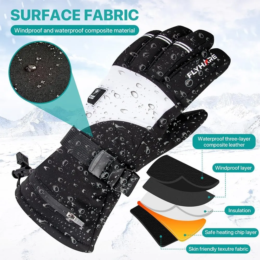 Flyhare Heated Gloves - Unisex Electric Rechargeable Heating Gloves with Touchscreen, Windproof & Waterproof Design, 5V Batteries Included, Warming Gloves for Men & Women
