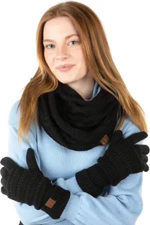 Funky Junque Exclusives Infinity Scarf with Matching Lined Touchscreen Gloves Bundle - Mother's Day Gift Set