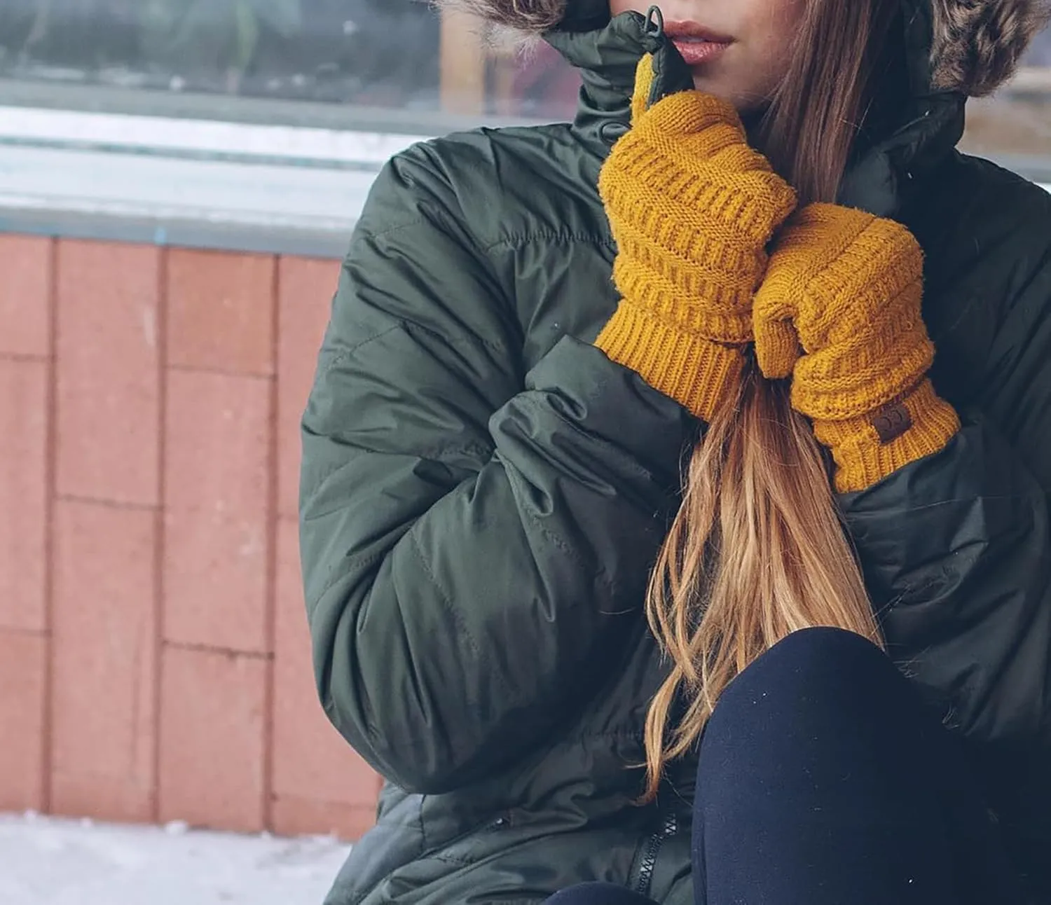 Funky Junque Matching Set 3 Pack Womens Cable Knit Double Pom Pom Beanie, Gloves, and Scarf Bundle