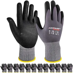 Gasoline Safety Work Gloves Extra Micro-Foam Nitrile Coated-12 Pairs,Endurance Seamless Knit Nylon Spandex,Dots on Palm, Dot Grip Gloves，Work Gloves Men and Women (12, S)