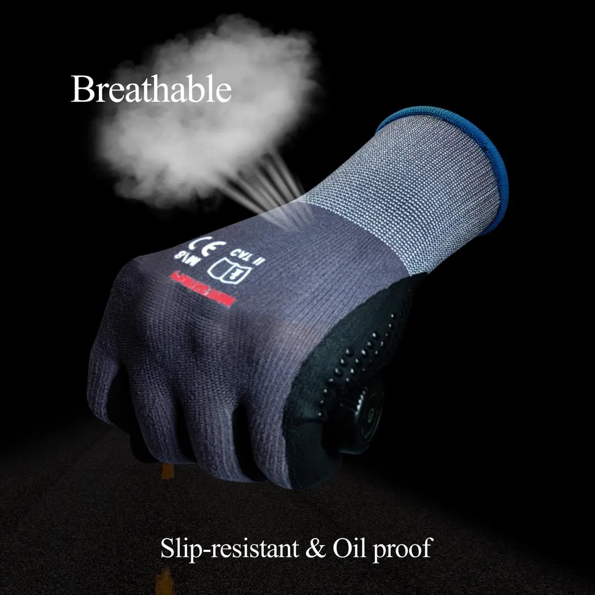 Gasoline Safety Work Gloves Extra Micro-Foam Nitrile Coated-12 Pairs,Endurance Seamless Knit Nylon Spandex,Dots on Palm, Dot Grip Gloves，Work Gloves Men and Women (12, S)