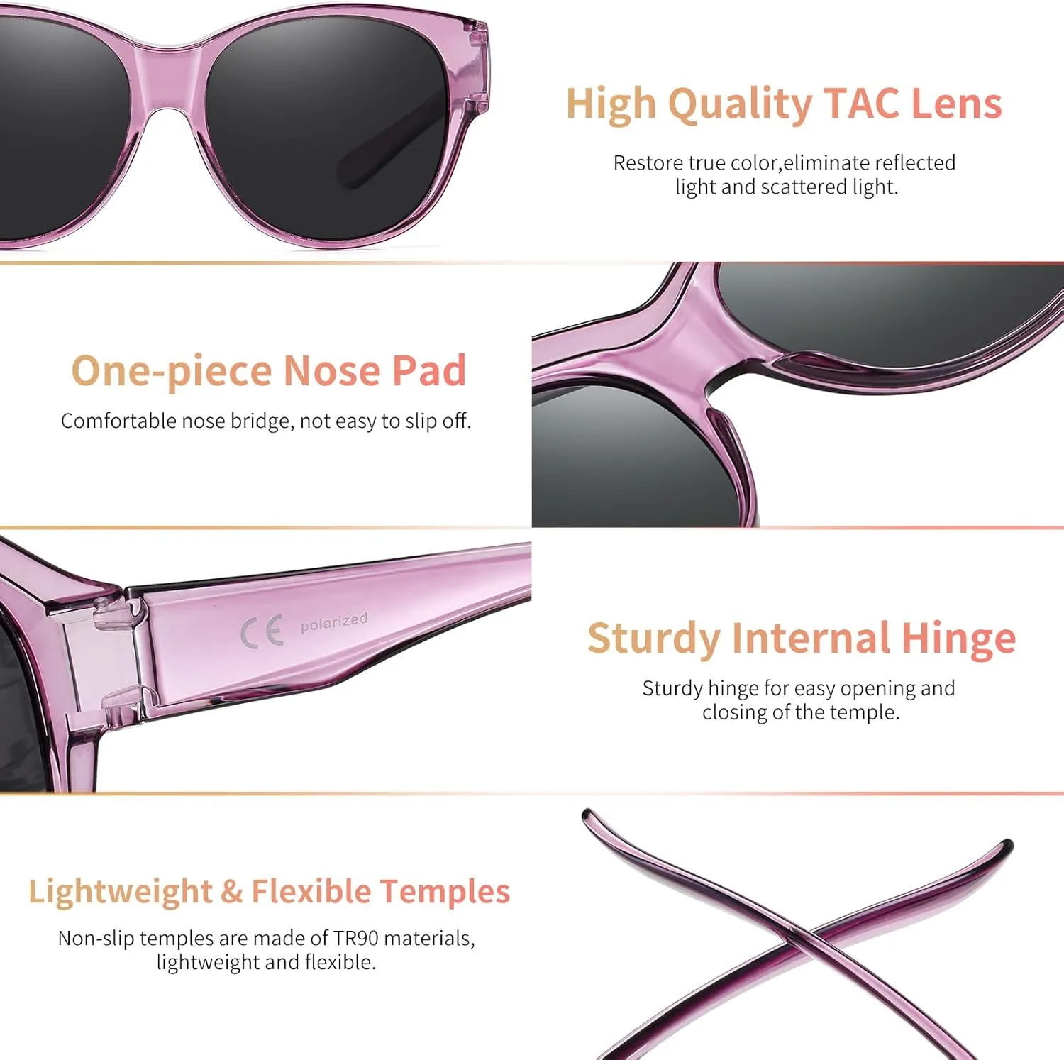 GEGURI Fit Over Glasses Polarized Sunglasses for Women & Men, Stylish Cat Eye Design Sun Glasses 100% UV Protection