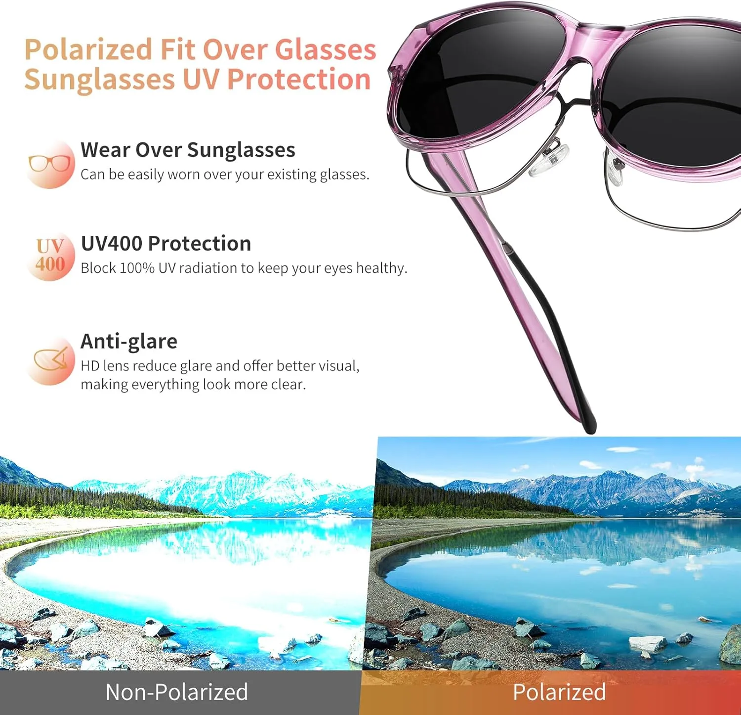 GEGURI Fit Over Glasses Polarized Sunglasses for Women & Men, Stylish Cat Eye Design Sun Glasses 100% UV Protection