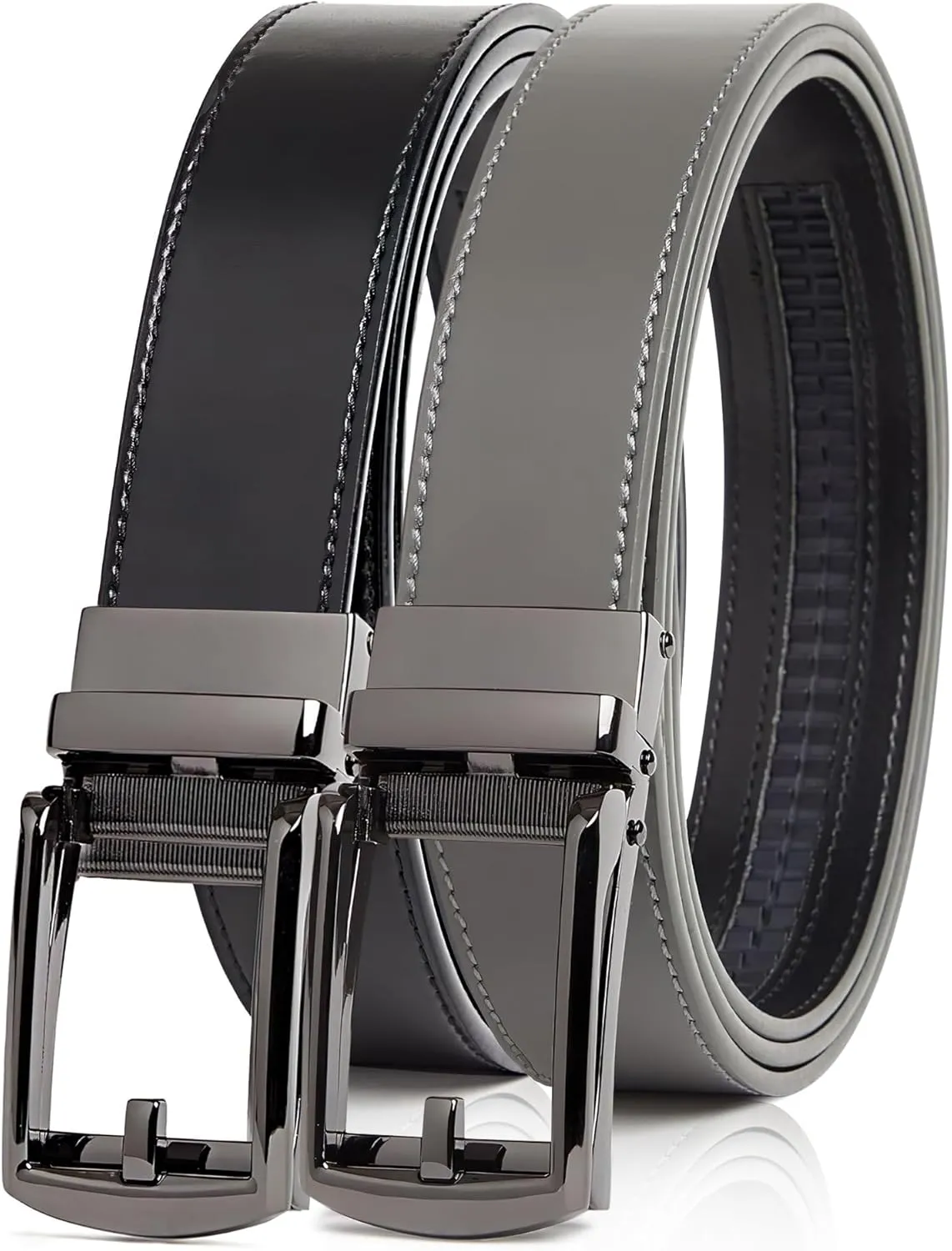 Genuine Leather Ratchet Belt for Men  Adjustable Track Belt with Black or Silver Buckle  Dress & Casual
