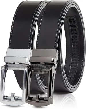 Genuine Leather Ratchet Belt for Men  Adjustable Track Belt with Black or Silver Buckle  Dress & Casual