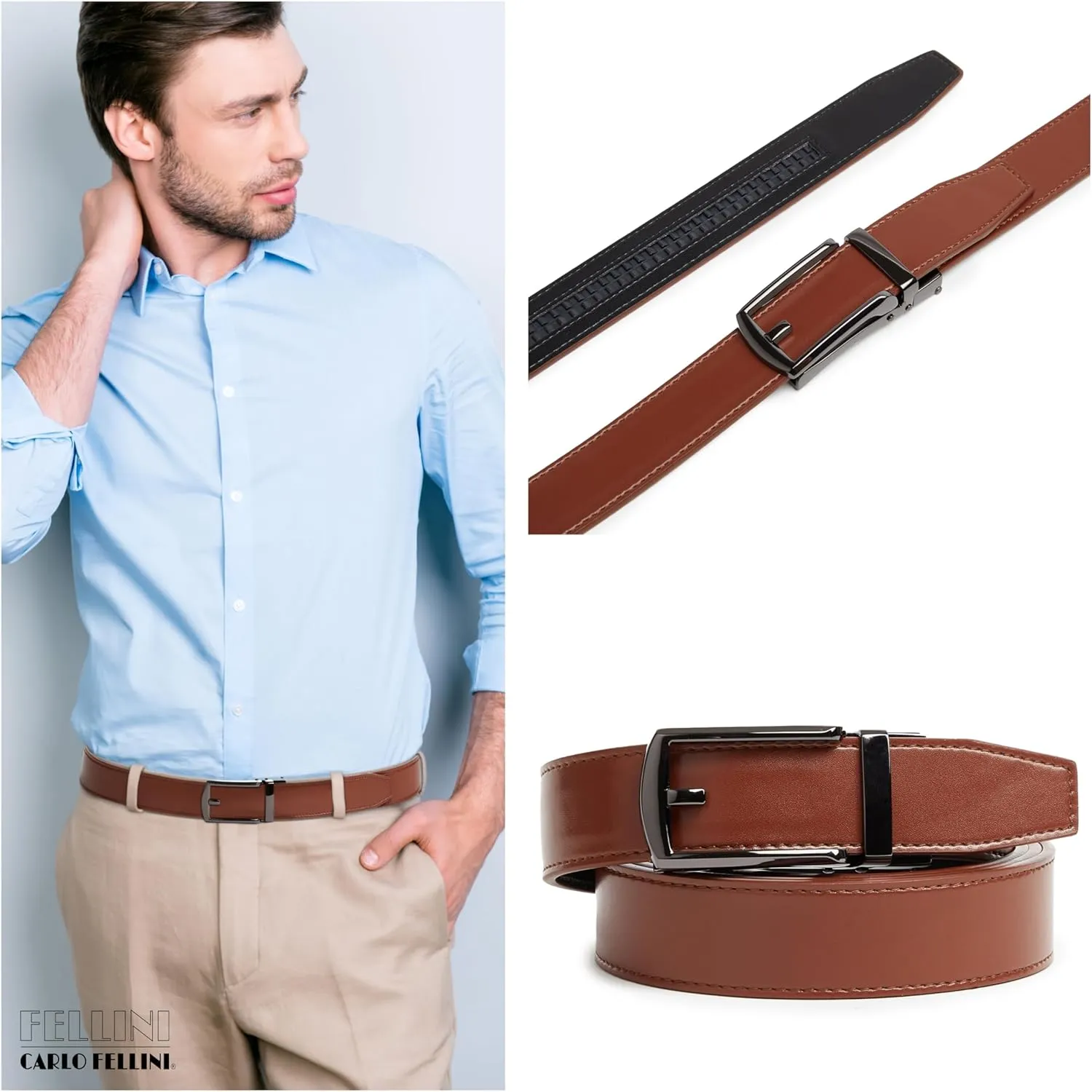 Genuine Leather Ratchet Belt for Men  Adjustable Track Belt with Black or Silver Buckle  Dress & Casual