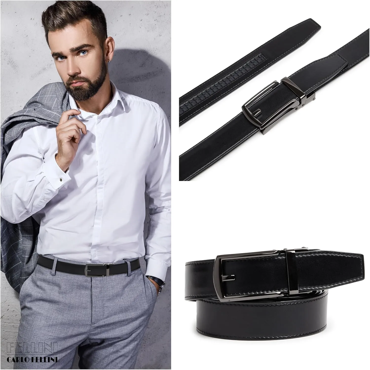 Genuine Leather Ratchet Belt for Men  Adjustable Track Belt with Black or Silver Buckle  Dress & Casual