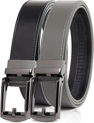 Genuine Leather Ratchet Belt for Men  Adjustable Track Belt with Black or Silver Buckle  Dress & Casual
