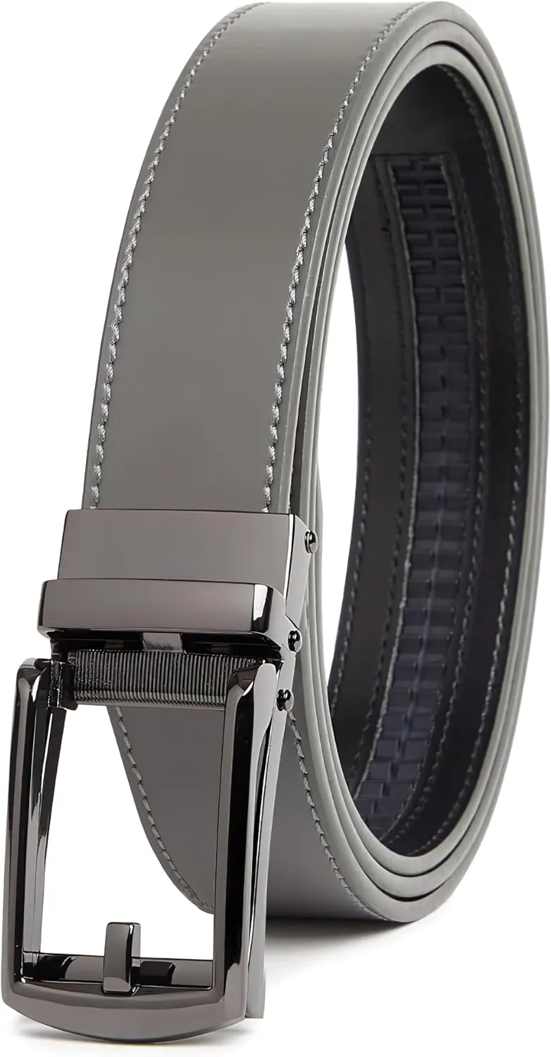Genuine Leather Ratchet Belt for Men  Adjustable Track Belt with Black or Silver Buckle  Dress & Casual