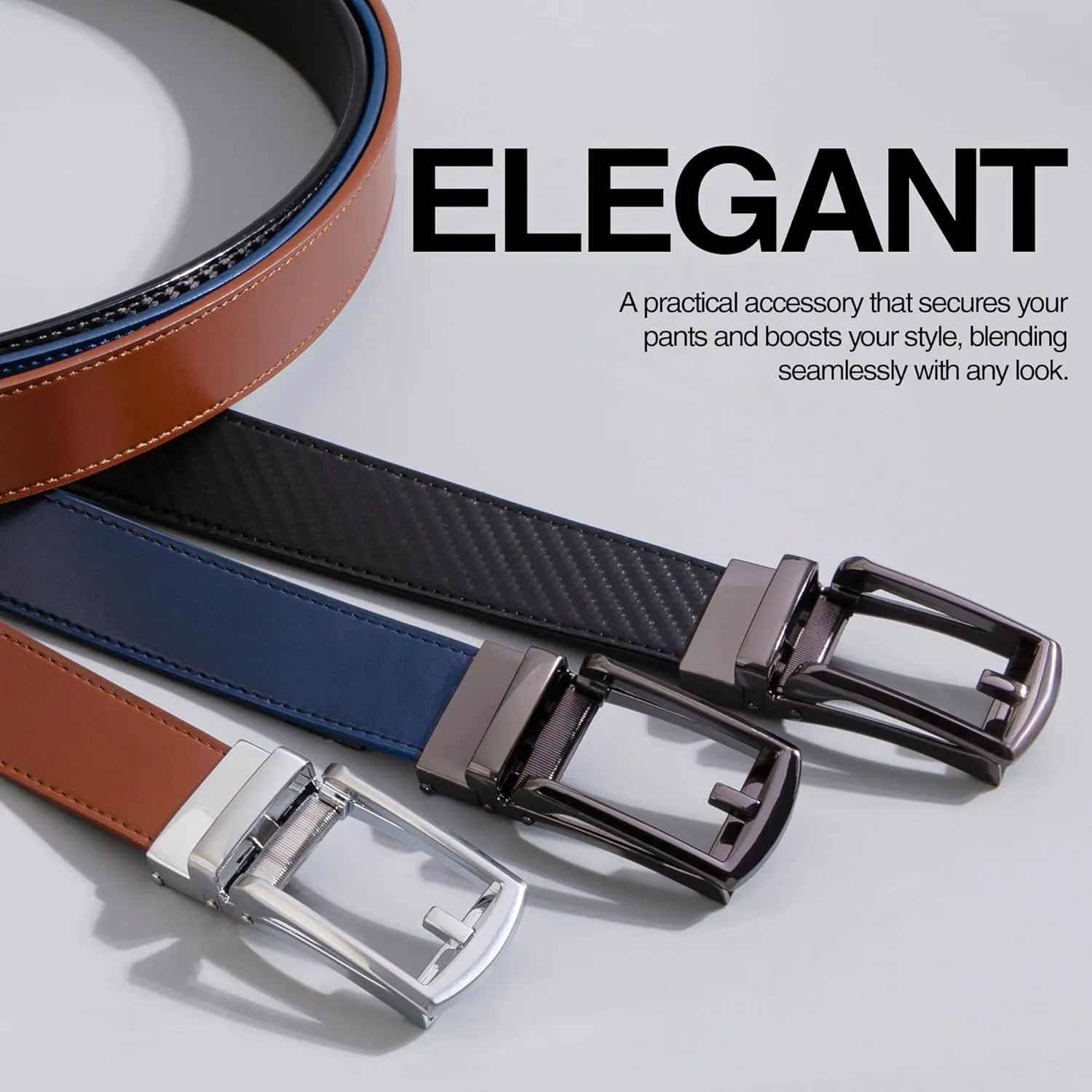 Genuine Leather Ratchet Belt for Men  Adjustable Track Belt with Black or Silver Buckle  Dress & Casual