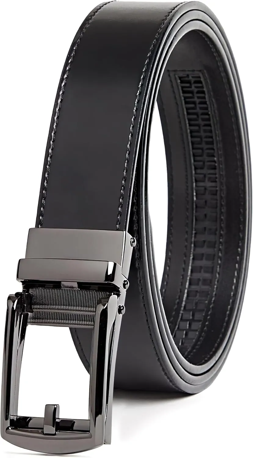 Genuine Leather Ratchet Belt for Men  Adjustable Track Belt with Black or Silver Buckle  Dress & Casual