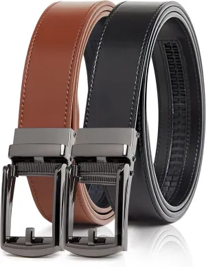 Genuine Leather Ratchet Belt for Men  Adjustable Track Belt with Black or Silver Buckle  Dress & Casual