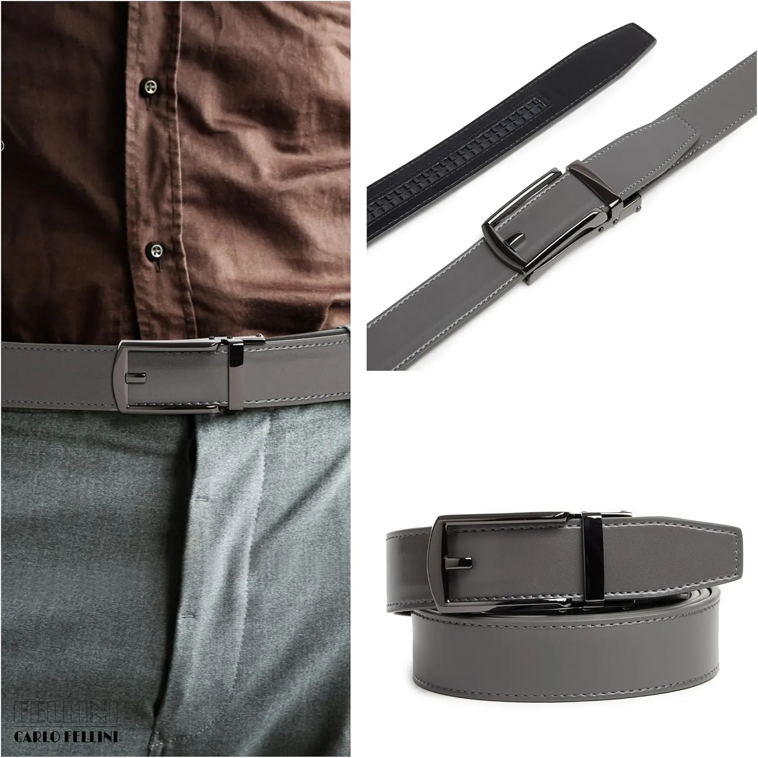 Genuine Leather Ratchet Belt for Men  Adjustable Track Belt with Black or Silver Buckle  Dress & Casual