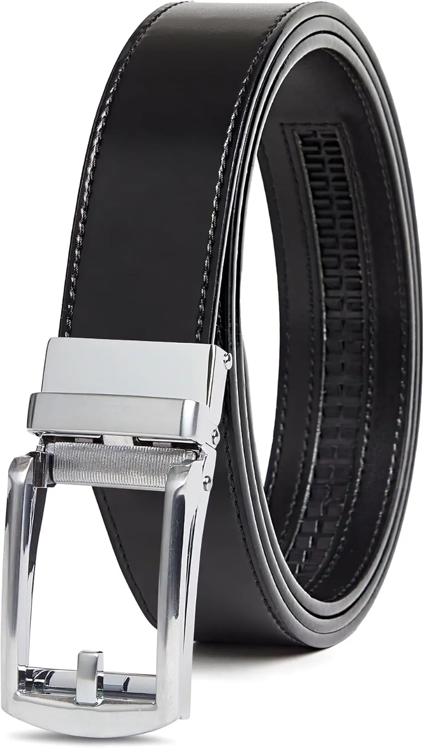 Genuine Leather Ratchet Belt for Men  Adjustable Track Belt with Black or Silver Buckle  Dress & Casual