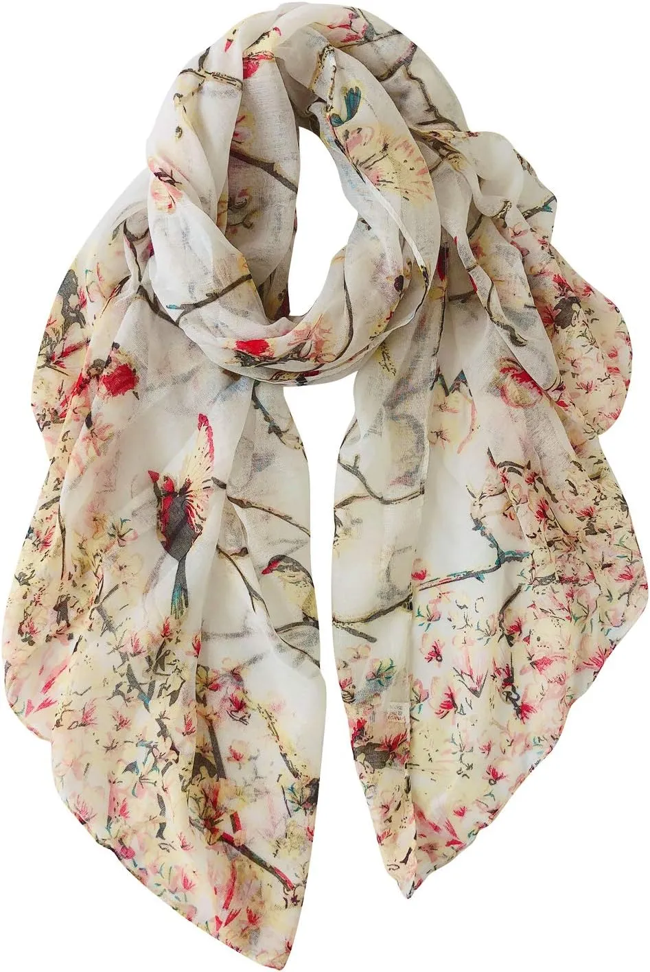 GERINLY Scarfs for Women Lightweight Floral Birds Print Cotton Scarves and Wraps for Summer Shawl