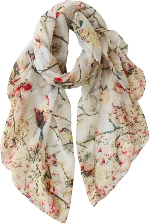 GERINLY Scarfs for Women Lightweight Floral Birds Print Cotton Scarves and Wraps for Summer Shawl