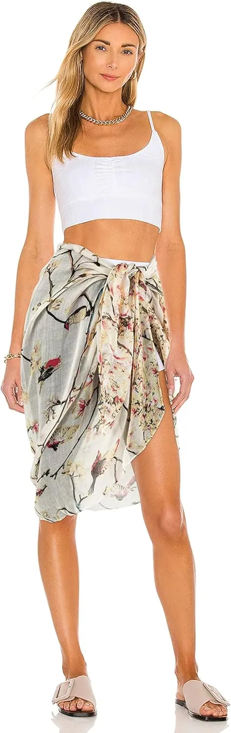GERINLY Scarfs for Women Lightweight Floral Birds Print Cotton Scarves and Wraps for Summer Shawl