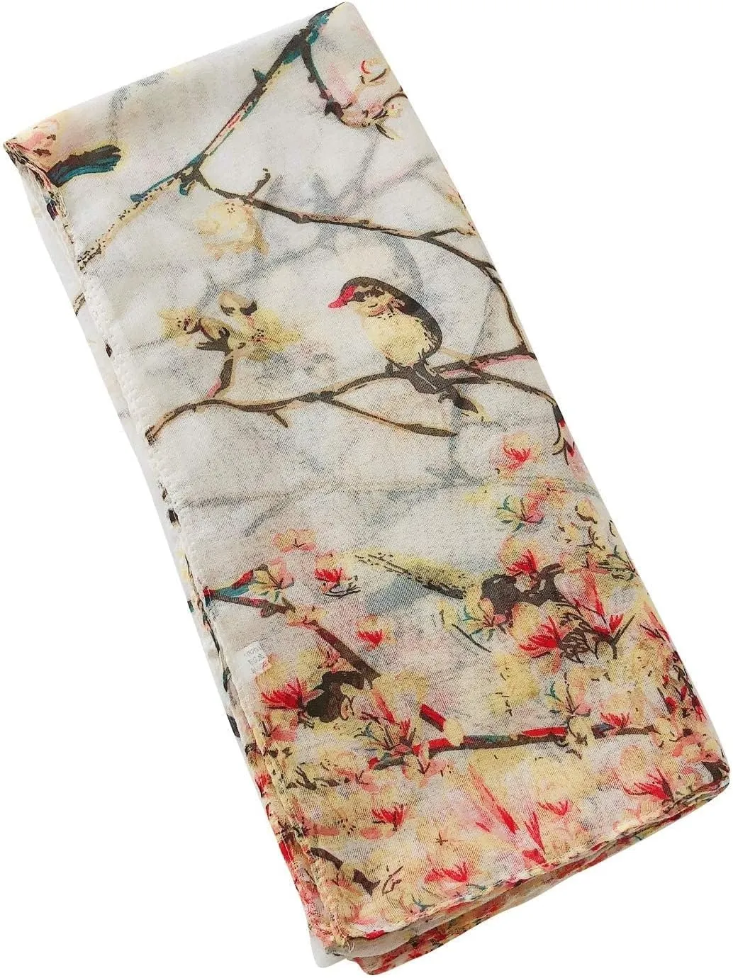 GERINLY Scarfs for Women Lightweight Floral Birds Print Cotton Scarves and Wraps for Summer Shawl