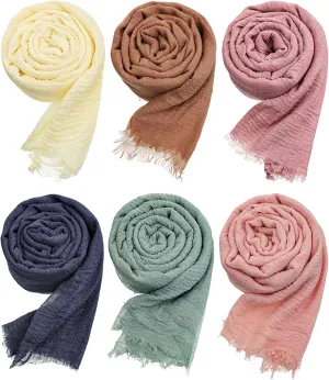 Geyoga 6 Pcs Women Scarf Shawl Hijab Scarfs Cotton Blend Shawl Crinkle Wrap Head for Seasons