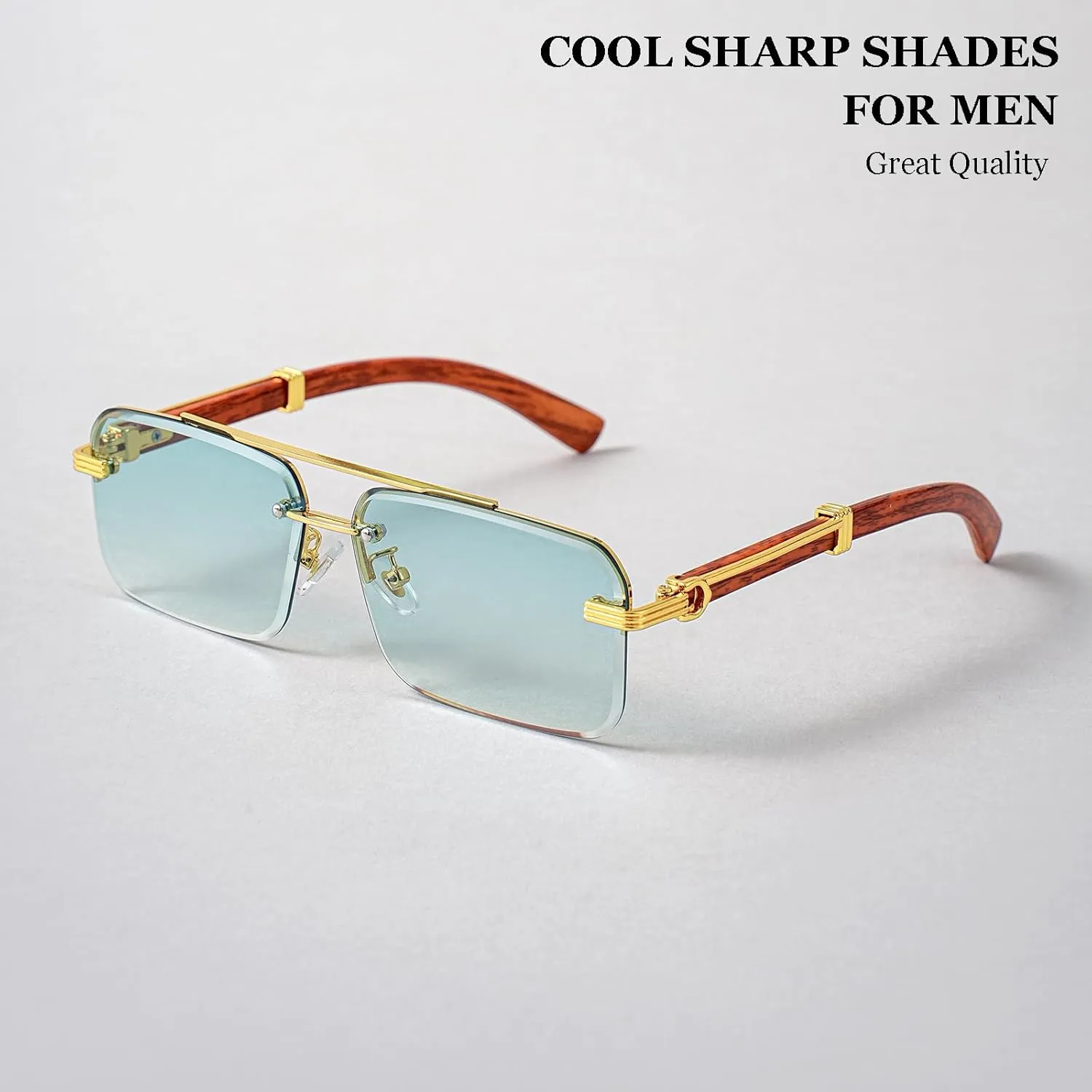 Gleyemor Mens Sunglasses Fashion Rimless Rectangle Sunglasses Square Frameless Sunglasses for Men