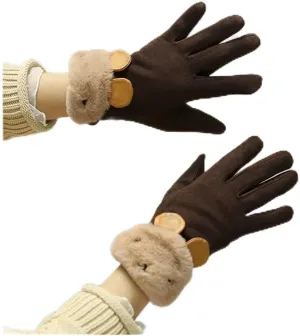 Gloves PU Touch Screen Gloves, Plus Velvet Cute Rabbit Thickened Warm Mittens, Autumn Winter Leisure Gloves, Couple Matching Full Finger