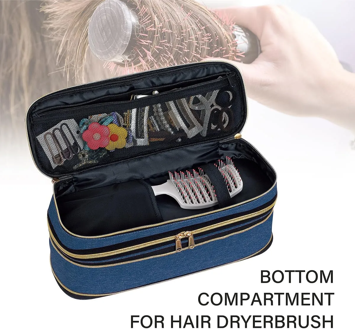 Hair Dryer Travel Carrying Case, Curling Iron Storage Bag, Slim Expandable Handheld Dual-Layer Travel Storage Bag for Dryer/Hair Tool Organizer/Style Organizer