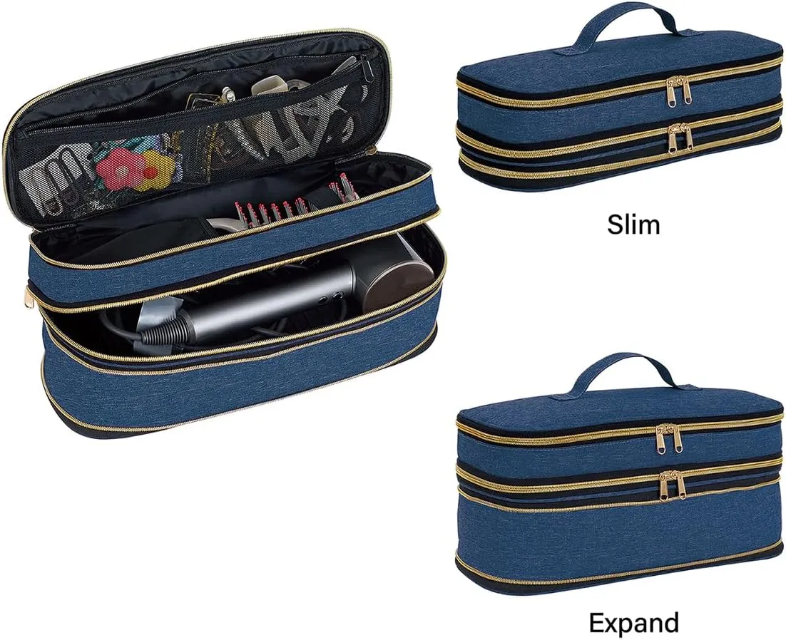 Hair Dryer Travel Carrying Case, Curling Iron Storage Bag, Slim Expandable Handheld Dual-Layer Travel Storage Bag for Dryer/Hair Tool Organizer/Style Organizer