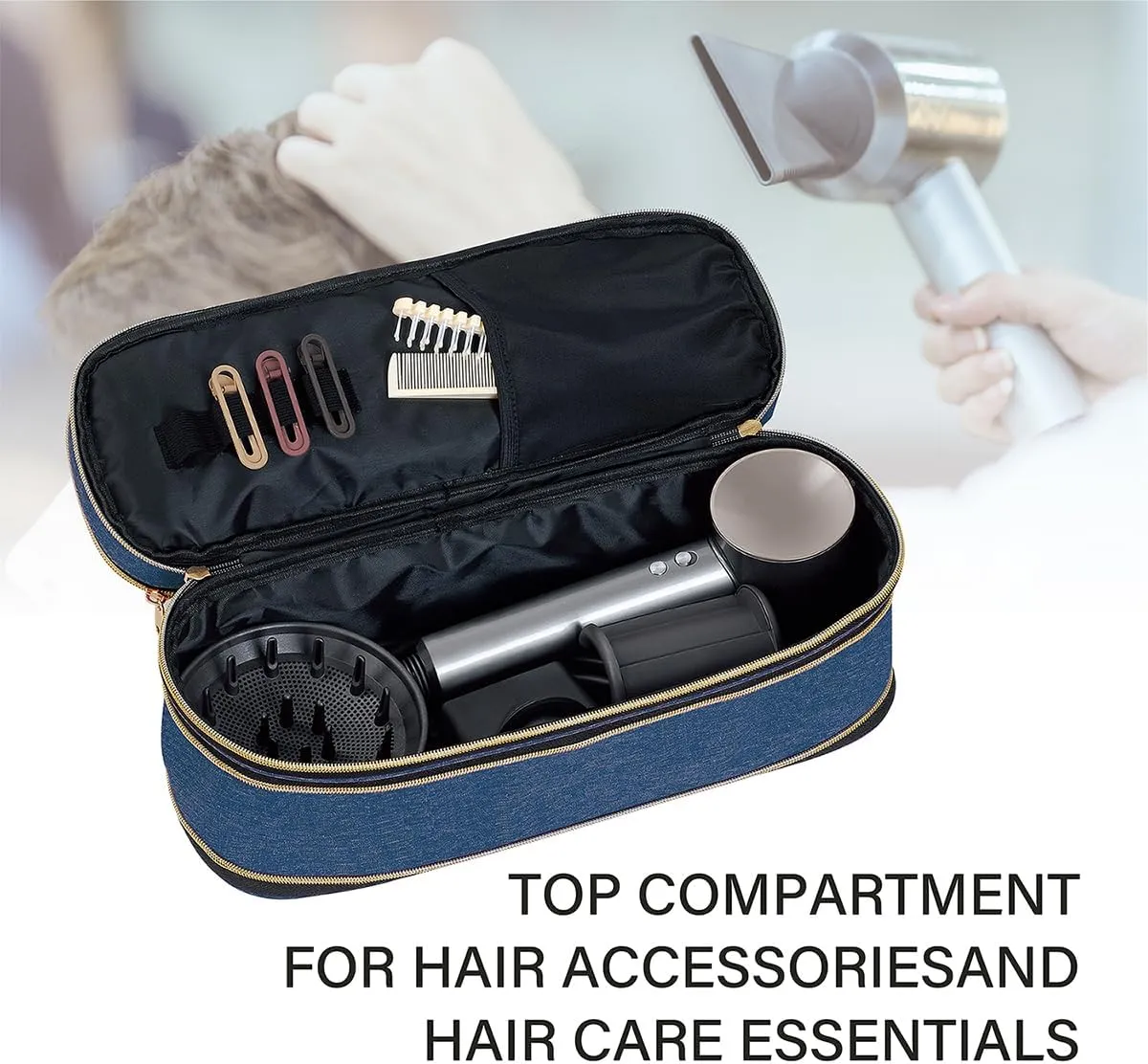 Hair Dryer Travel Carrying Case, Curling Iron Storage Bag, Slim Expandable Handheld Dual-Layer Travel Storage Bag for Dryer/Hair Tool Organizer/Style Organizer