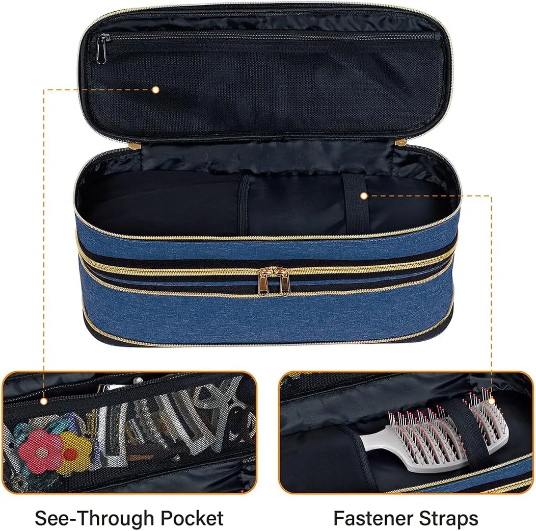 Hair Dryer Travel Carrying Case, Curling Iron Storage Bag, Slim Expandable Handheld Dual-Layer Travel Storage Bag for Dryer/Hair Tool Organizer/Style Organizer