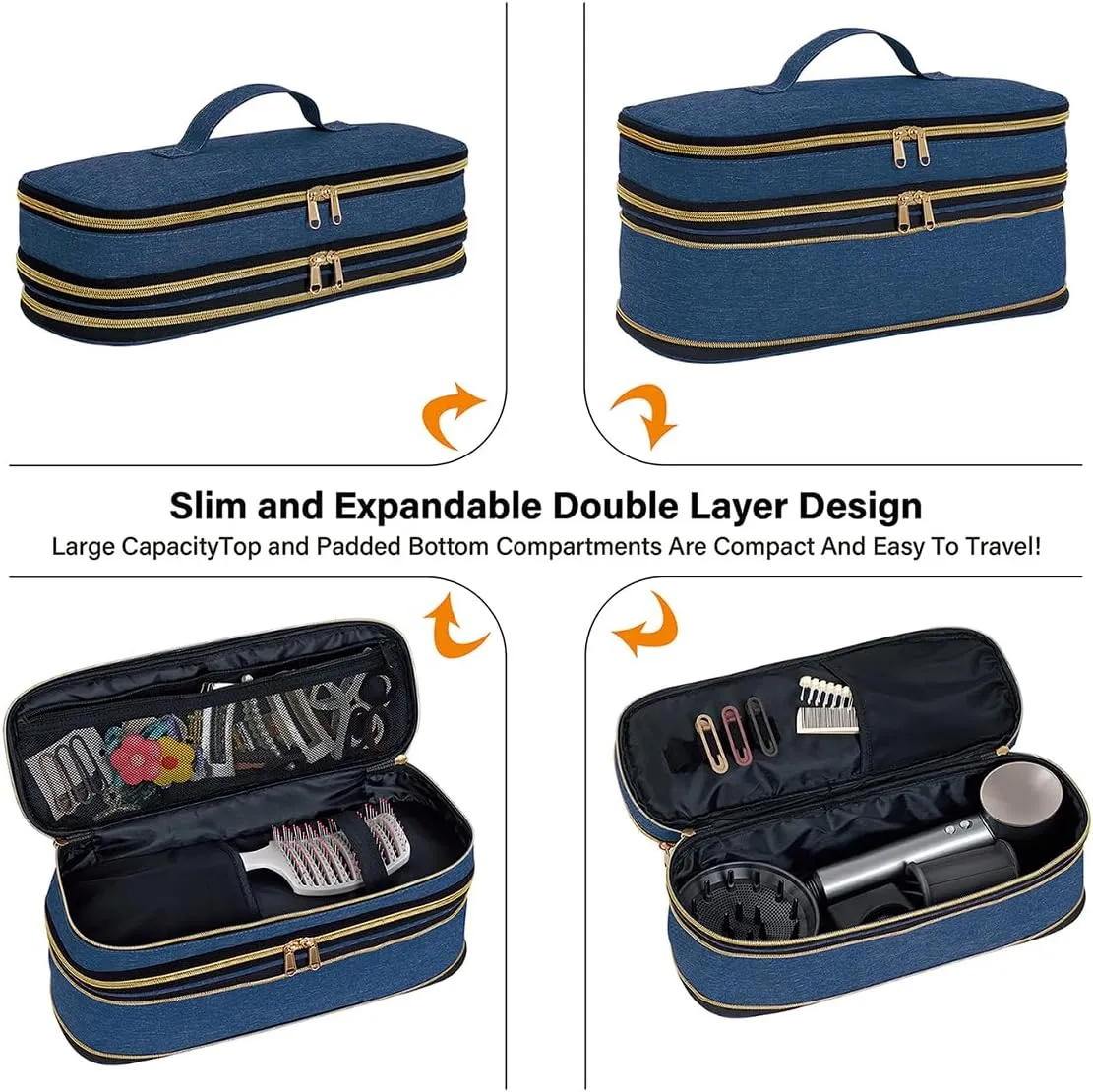 Hair Dryer Travel Carrying Case, Curling Iron Storage Bag, Slim Expandable Handheld Dual-Layer Travel Storage Bag for Dryer/Hair Tool Organizer/Style Organizer