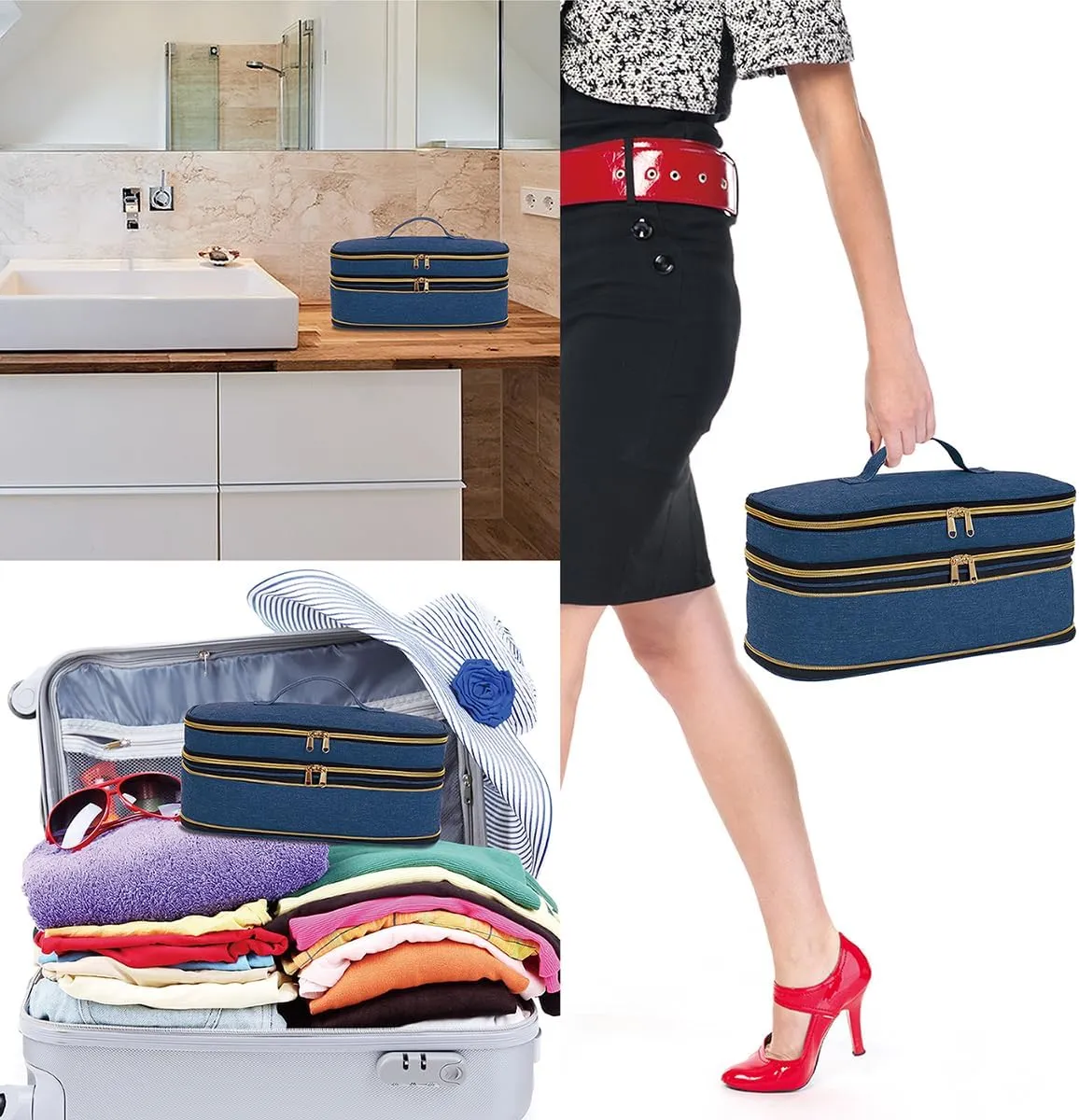 Hair Dryer Travel Carrying Case, Curling Iron Storage Bag, Slim Expandable Handheld Dual-Layer Travel Storage Bag for Dryer/Hair Tool Organizer/Style Organizer
