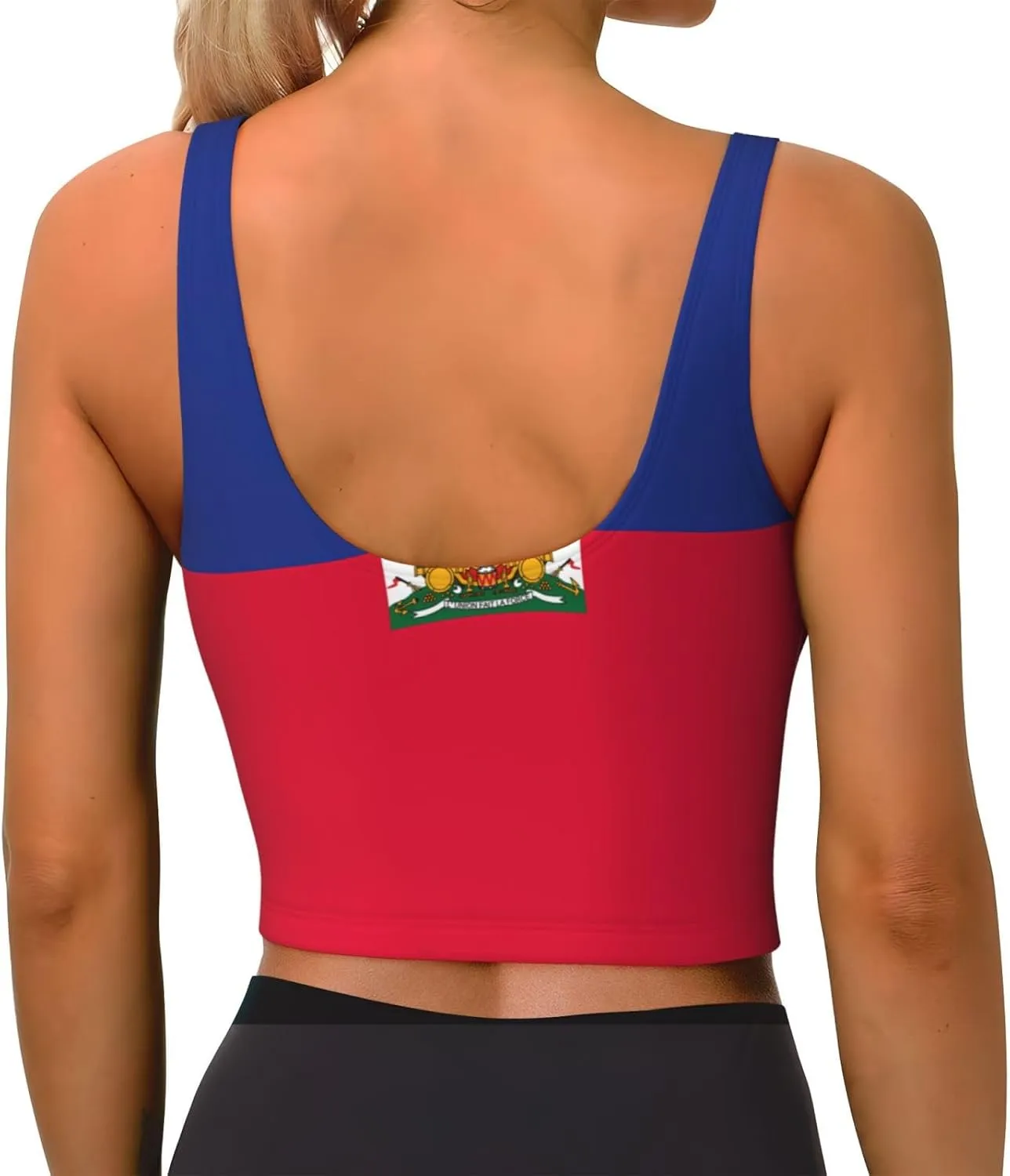 Haitian Flag Women's Sexy Sports Vest Sleeveless Athletic Gym T-Shirts Vest U-Shaped Back Quick Dry Top