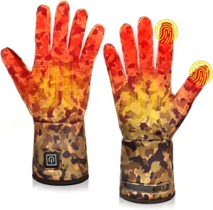 Heated Glove Liners for Men Women, Rechargeable Hand Warmers, Thin Camouflage Touchscreen Battery Electric Gloves Liner for Motorcycle Skiing Hiking Hunting