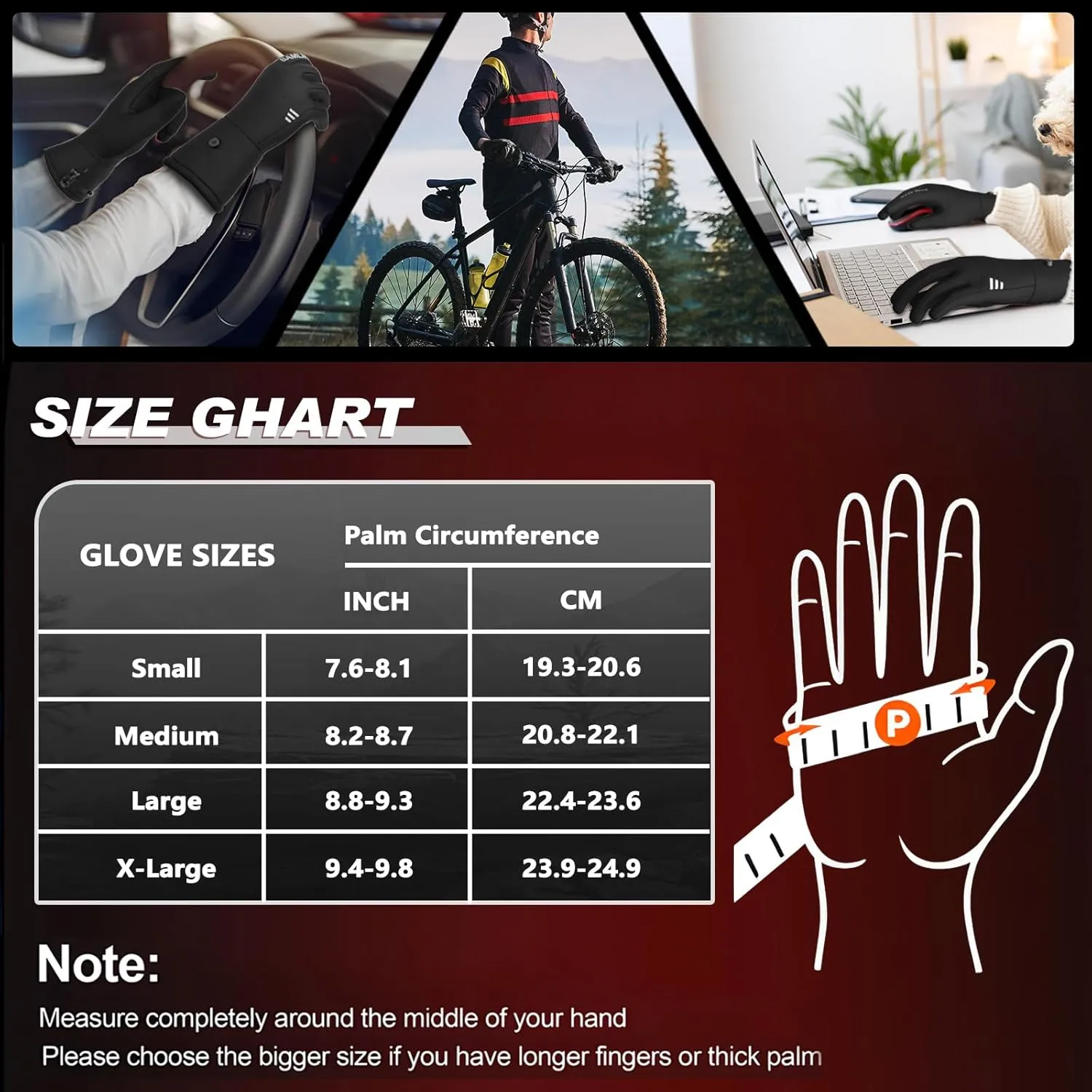 Heated Gloves, Electric Gloves Heated for Men/Women Rechargeable, Waterproof Work Motorcycle Glove for Winter Outdoor