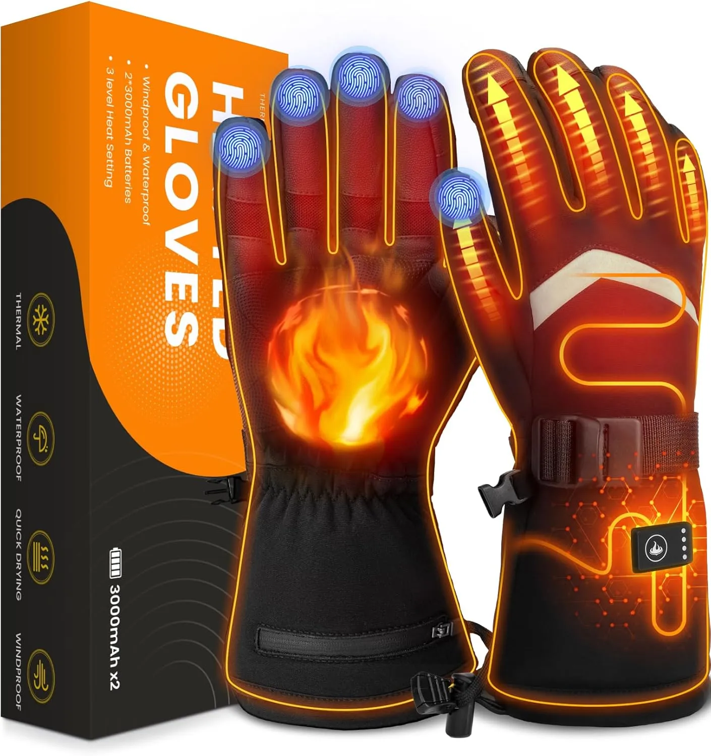 Heated Gloves for Men & Women, Heated Gloves with Touchscreen, Winter Gloves for Skiing, Snowboarding, Hiking, Camping, Hunting, Fishing, Cycling