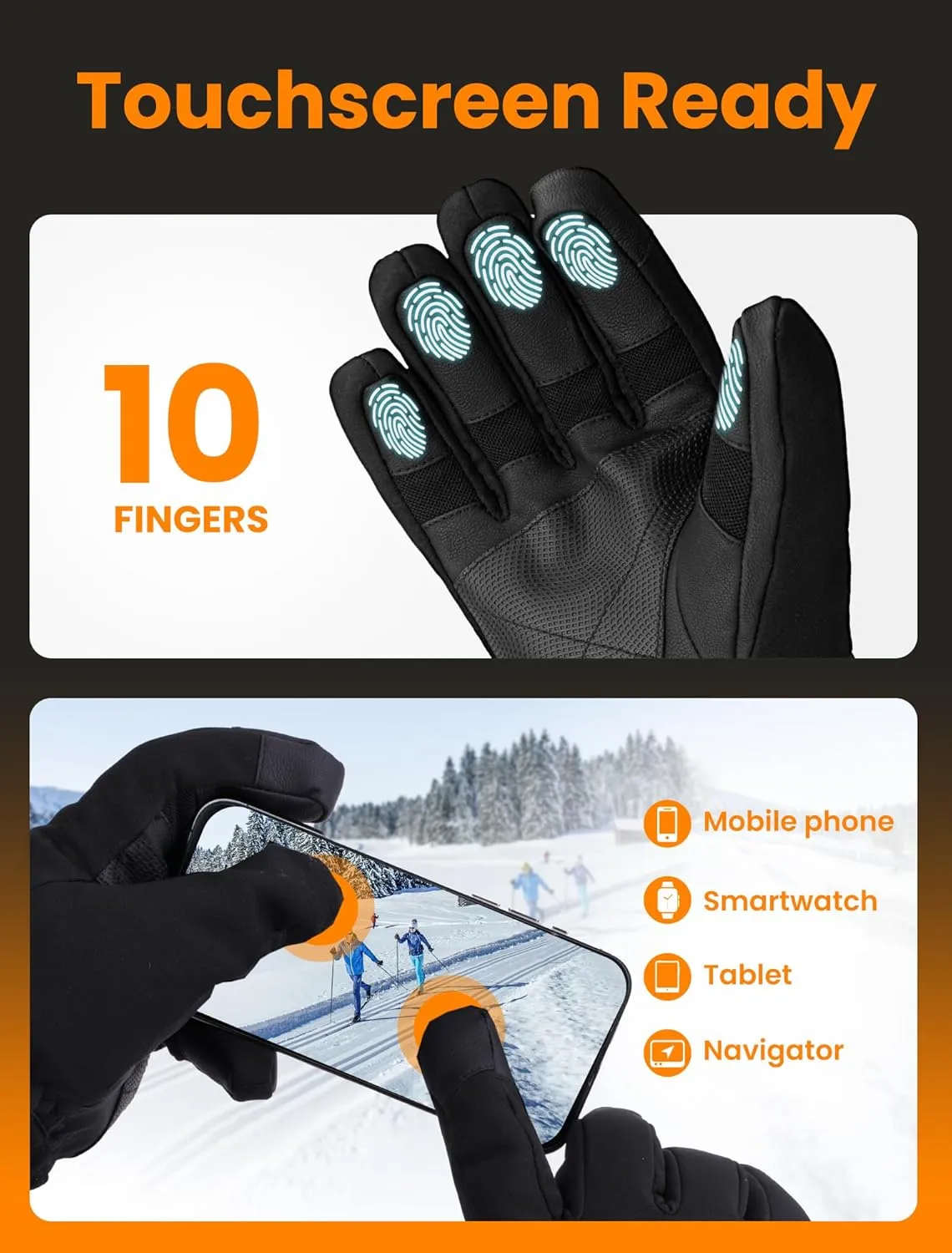 Heated Gloves for Men & Women, Heated Gloves with Touchscreen, Winter Gloves for Skiing, Snowboarding, Hiking, Camping, Hunting, Fishing, Cycling
