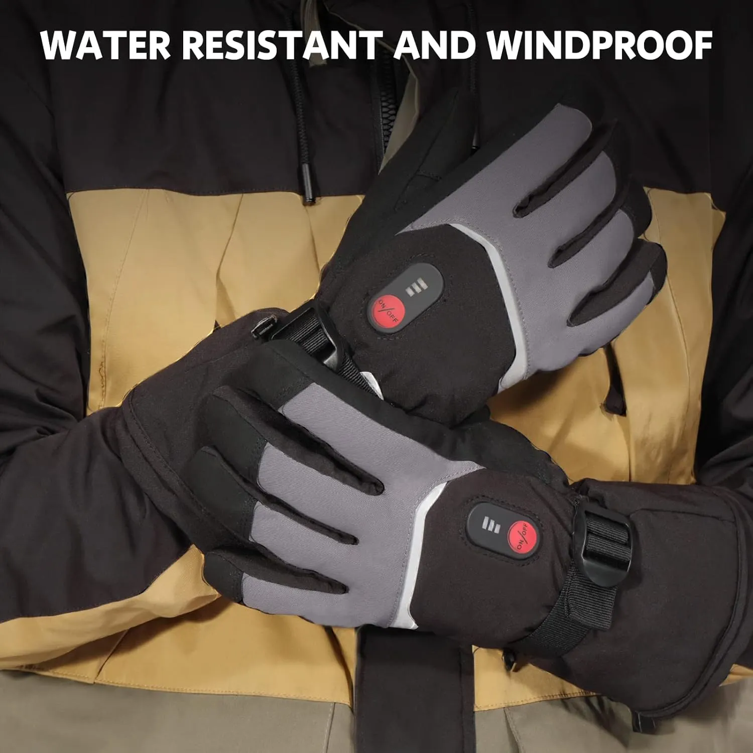 Heated Gloves for Men Rechargeable Waterproof Winter,Machine Washable Electric Heating Ski Glove for Hiking Motorcycling Camping Fishing Cold Weather Hand Warmers