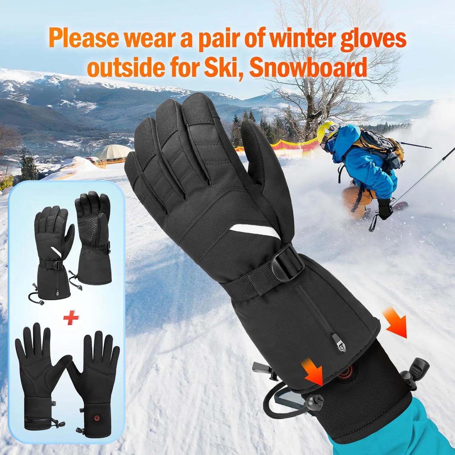 Heated Gloves Liners for Men Women Rechargeable Electric Gloves with Touchscreen Compatibility for Indoor Activities Running Hiking Cycling