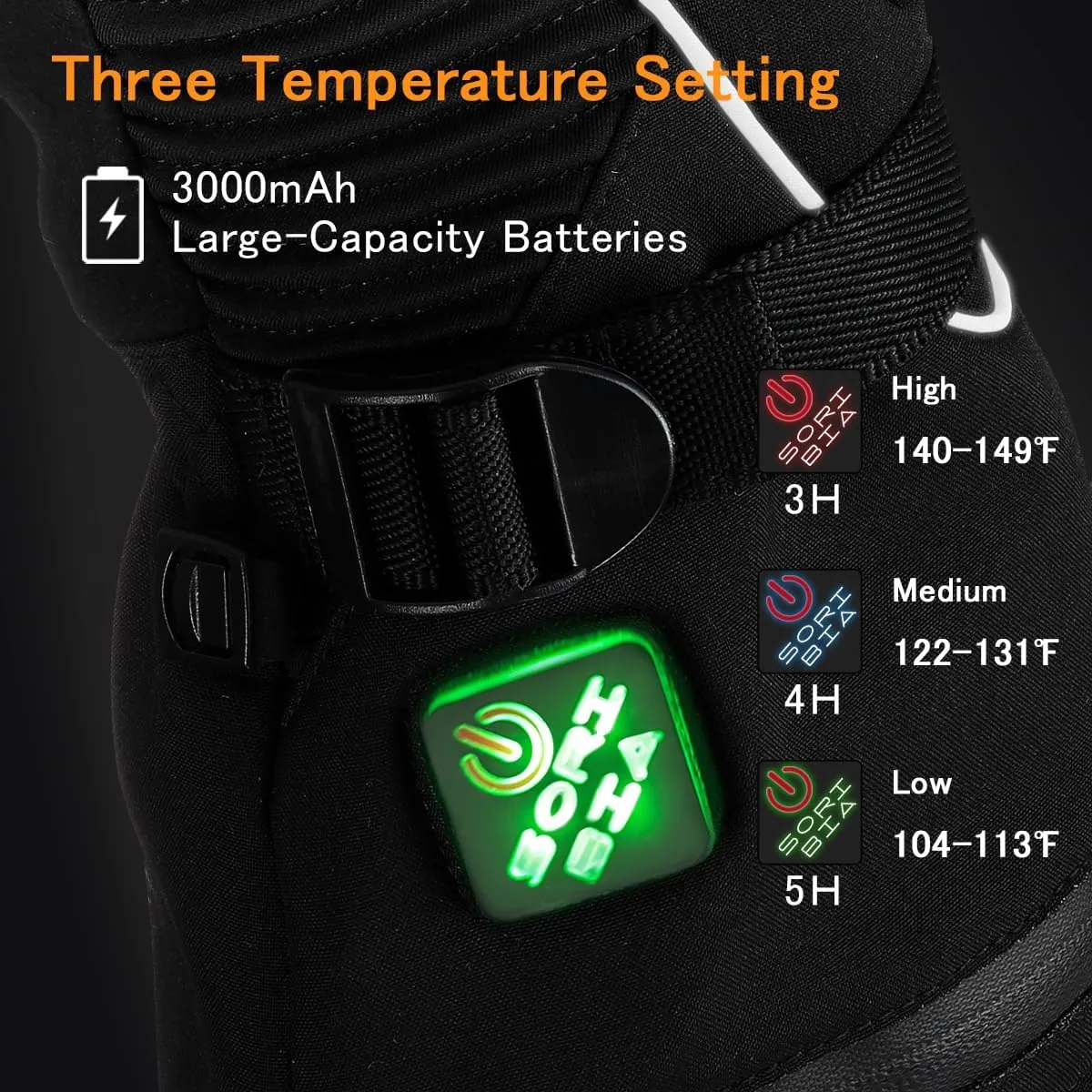 Heated Motorcycle Gloves for Men & Women - 7.4V 3000mAh Rechargeable Batteries, Electric, Touchscreen, Waterproof, Windproof, Non-Slip, Skiing, Cycling, Fishing