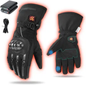 Heated Motorcycle Gloves for Men & Women - 7.4V 3000mAh Rechargeable Batteries, Electric, Touchscreen, Waterproof, Windproof, Non-Slip, Skiing, Cycling, Fishing
