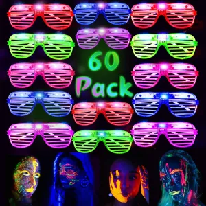 HWG 60 Pack Glow in The Dark Glasses, LED Glasses Light Up Glasses Christmas Party Supplies 5 Colors Kids/Adult Party Accessories